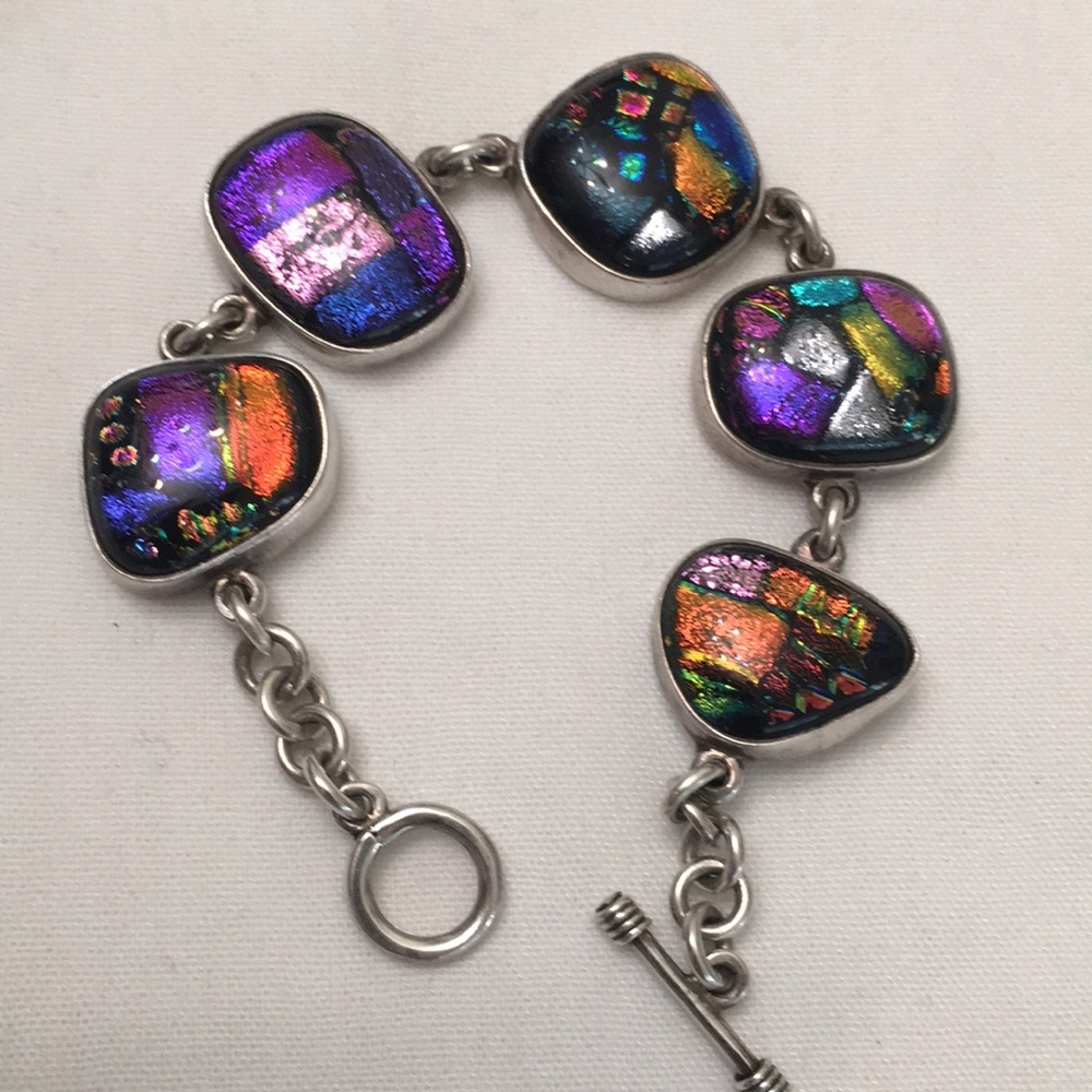 Dichroic Sterlng Slvr Artisan Purple Teal Bracelet